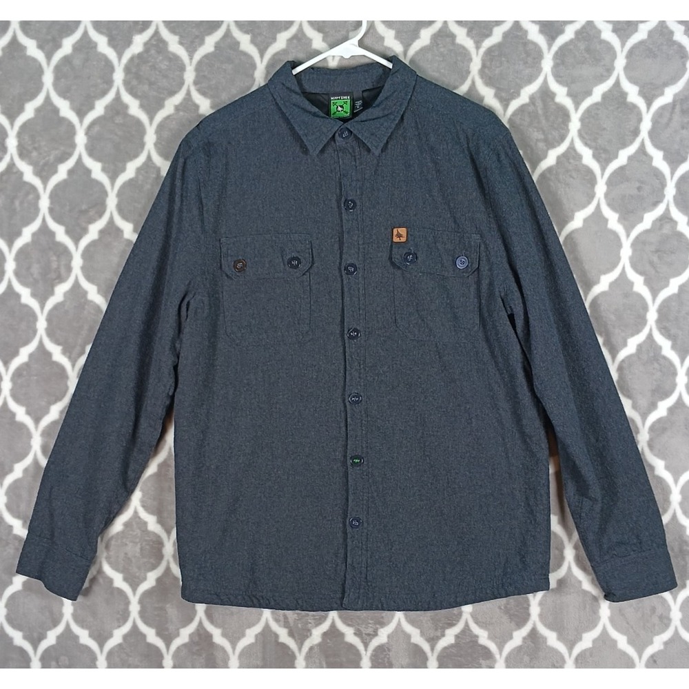 Hippie Tree Shirt Jacket Men L Gray Flannel Quilted Lined Shacket Streetwear
